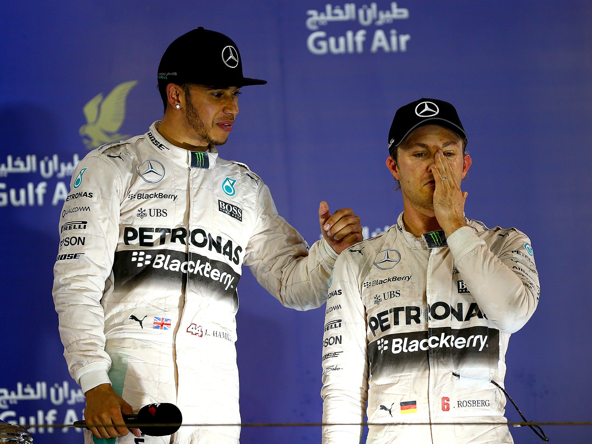 Lewis Hamilton with Nico Rosberg on the podium
