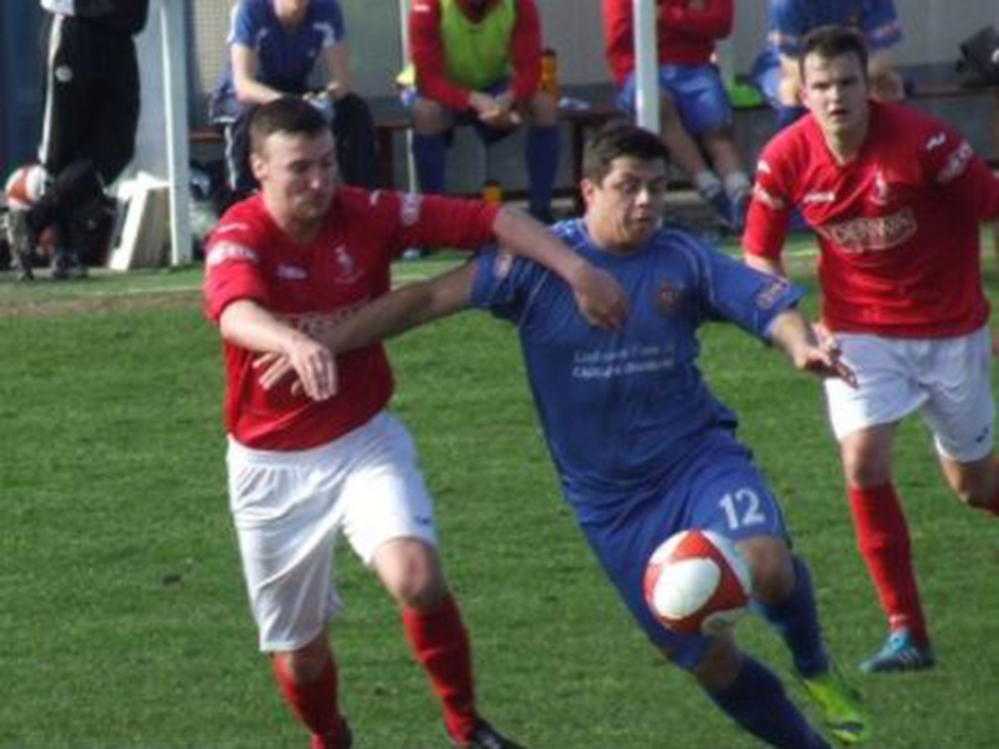 Jay Hart (right) in action for Clitheroe FC