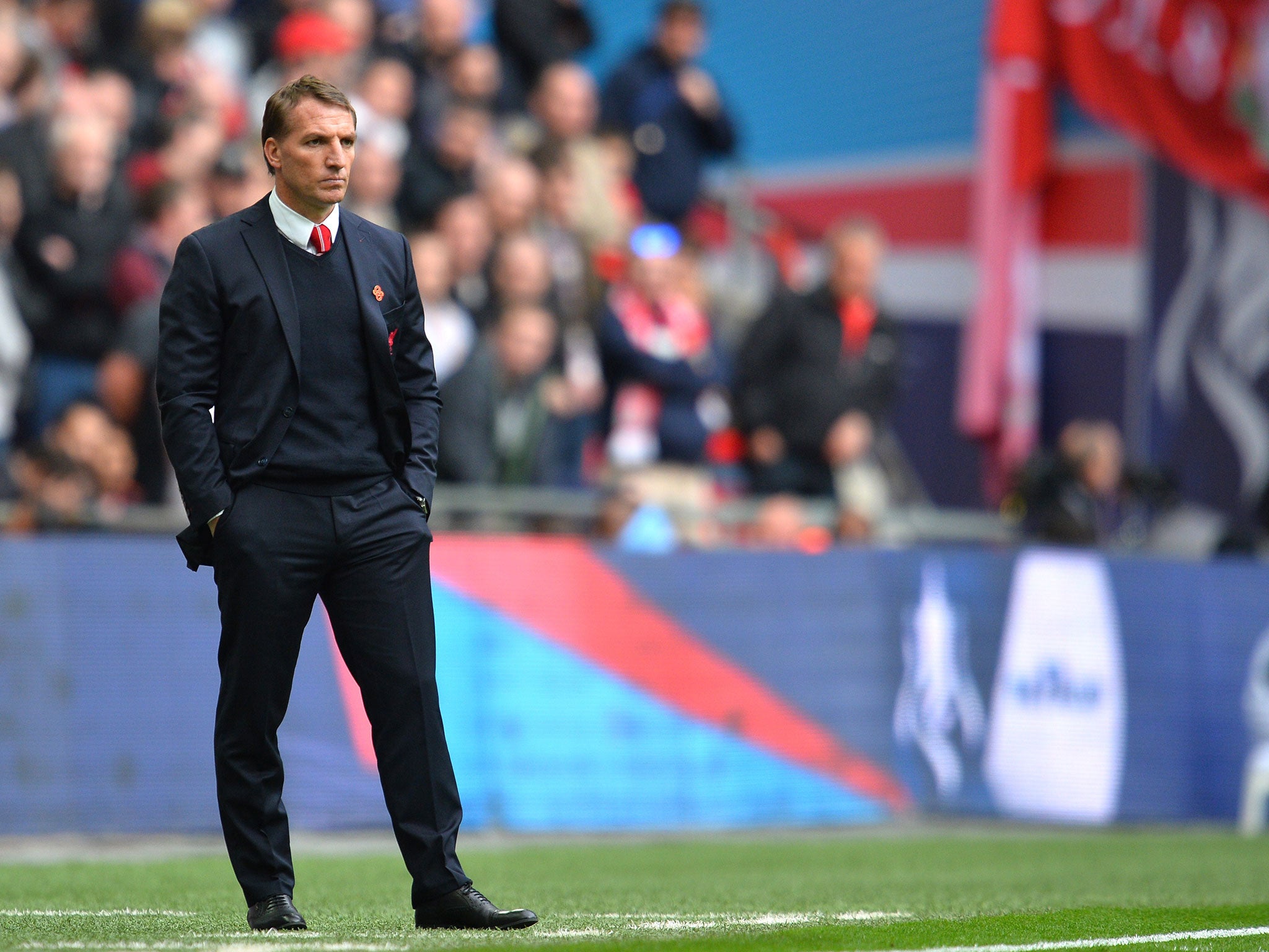 Brendan Rodgers on the sidelines during Liverpool's 2-1 defeat to Aston Villa