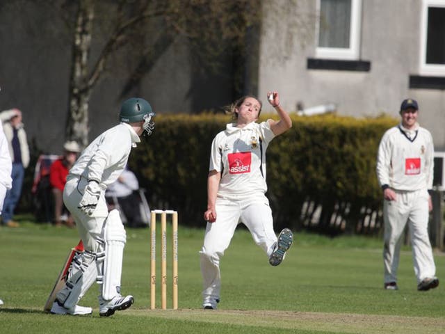 Kate Cross playing for Heywood against Clifton in the Lancashire League on Sunday