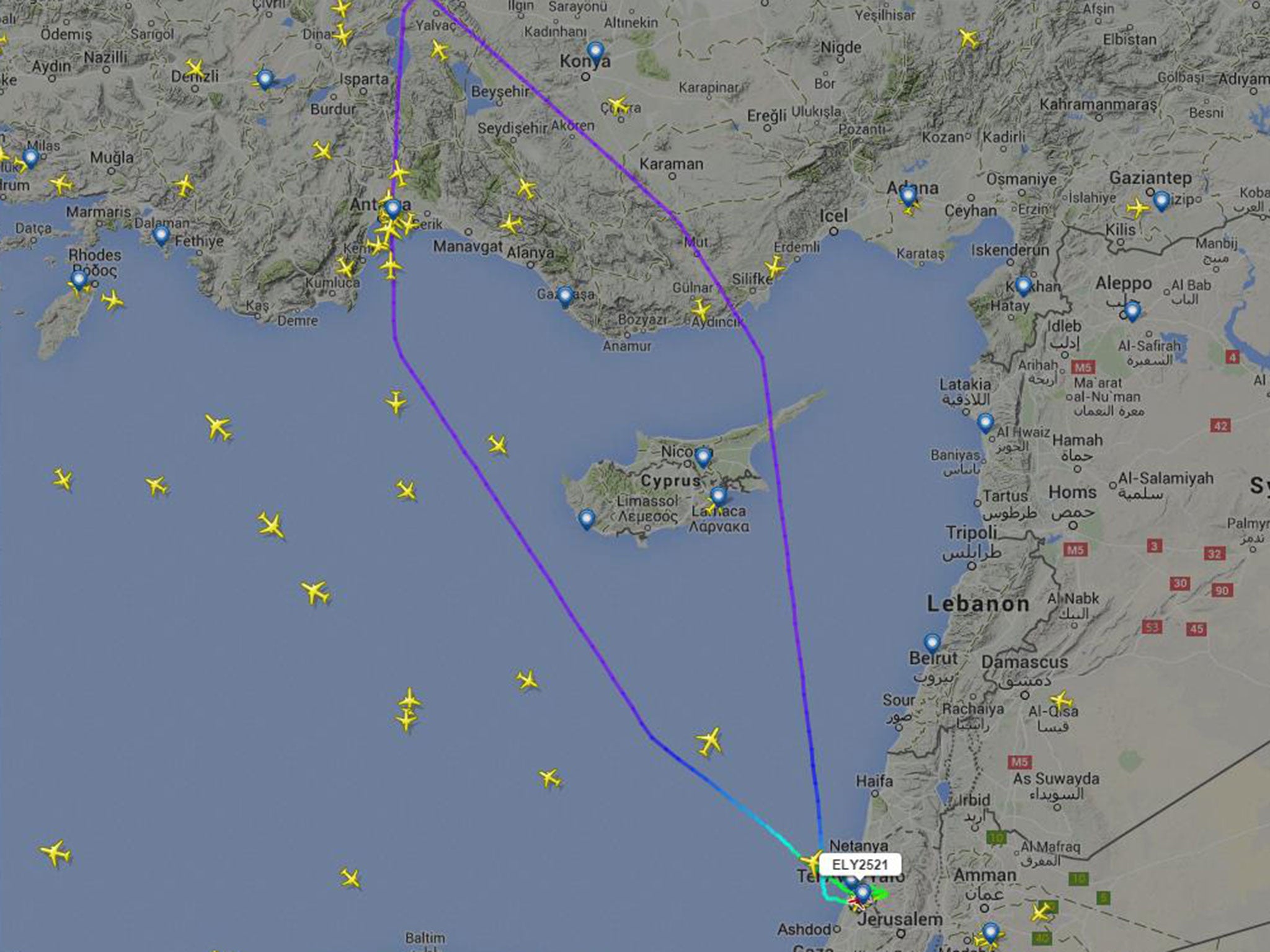 Flightradar24 data showed the plane doing a U-turn and flying back to Israel.