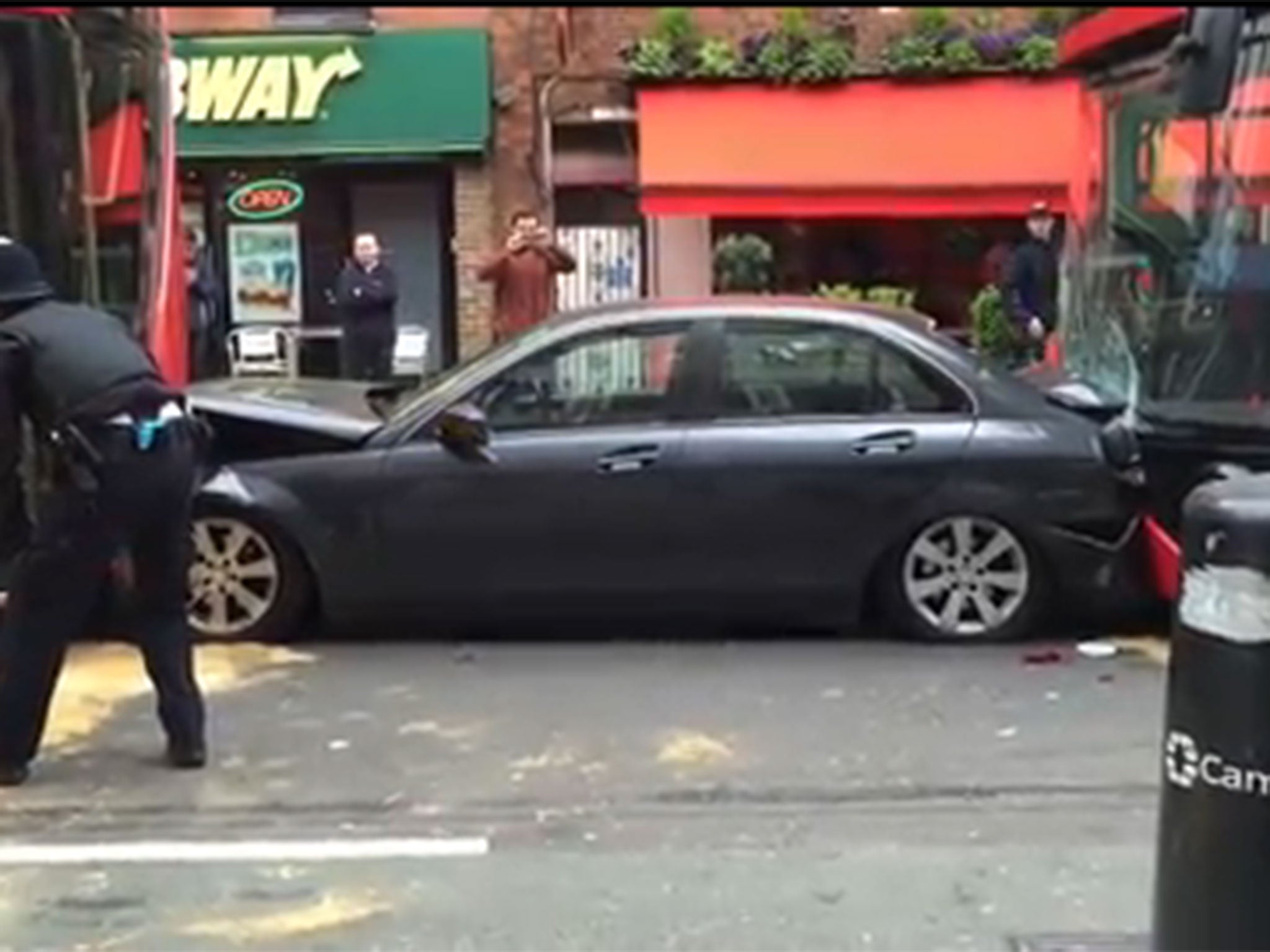The Mercedes became trapped after an accident involving four cars on Sunday morning
