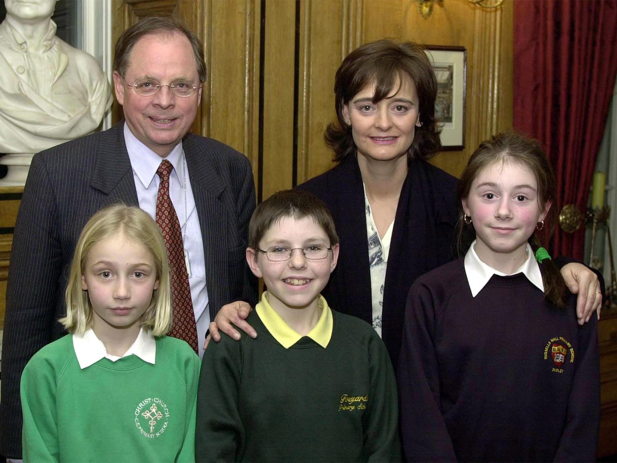 Ross Cranston, MP for Dudley North, with Cherie Blair at a Downing Street event with young constituents in 2002