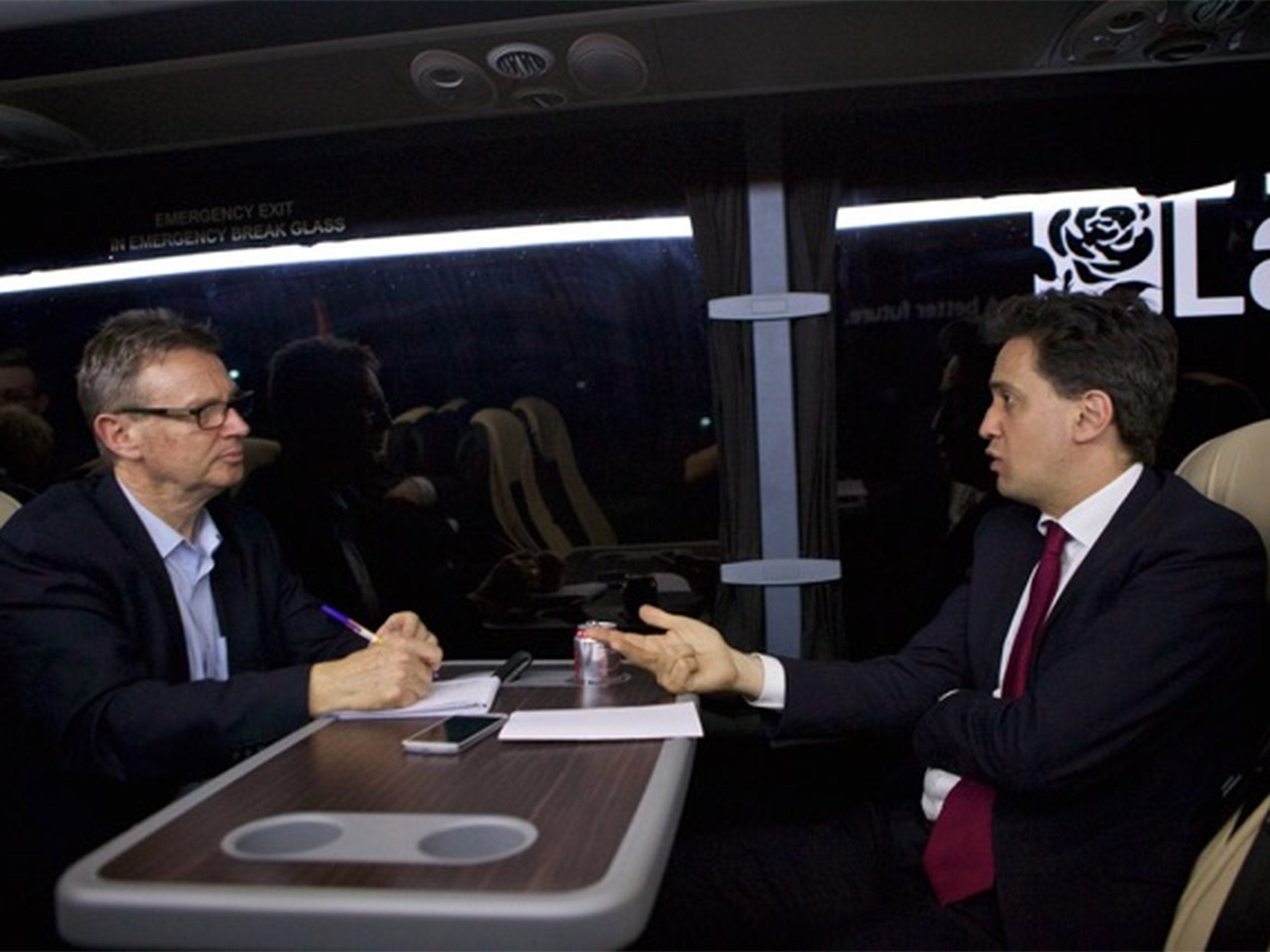 Ed Miliband talks to Andrew Grice on his battle bus between engagements