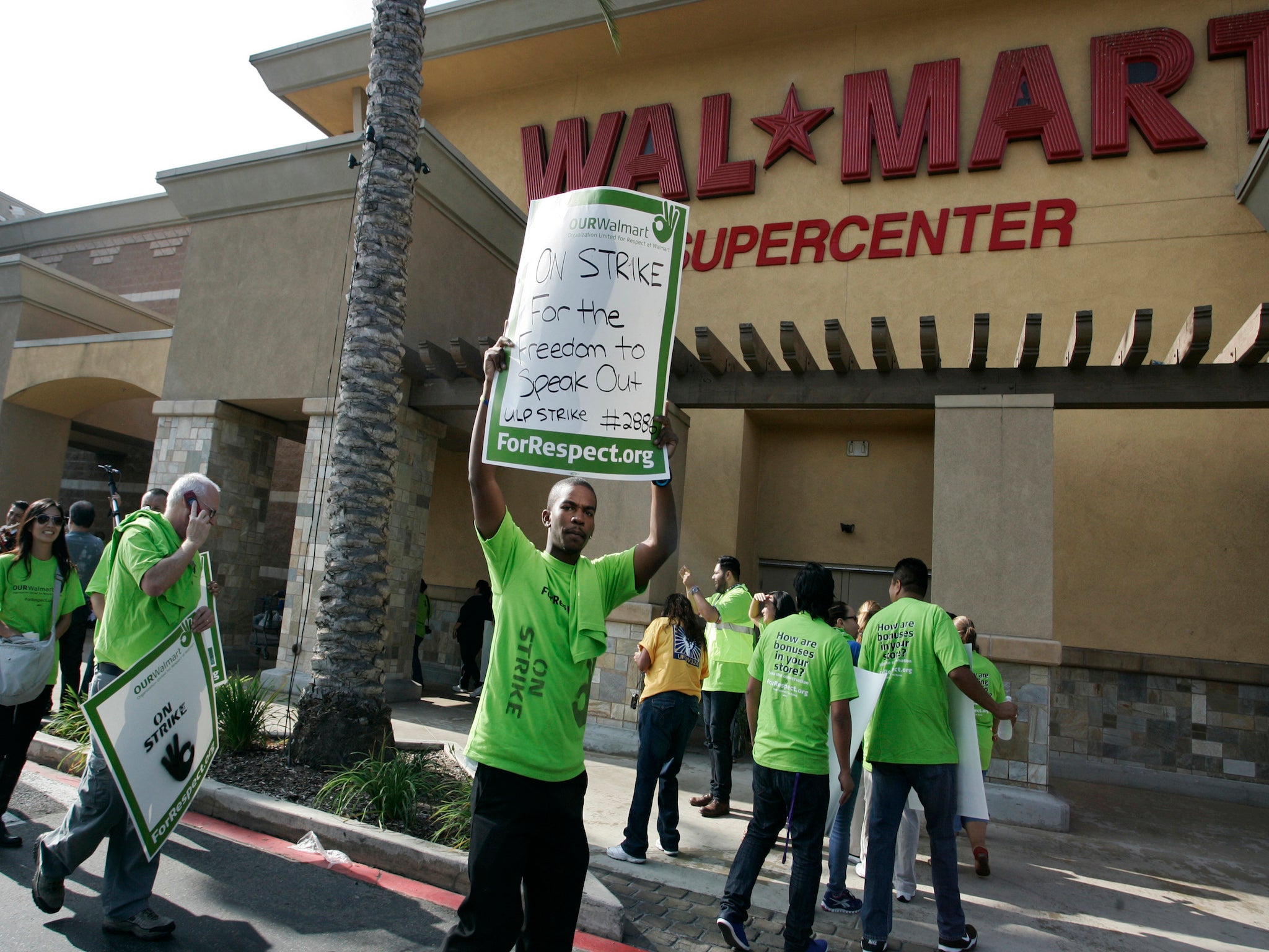 Workers protested outside the Wal-Mart store in Pico Rivera, California