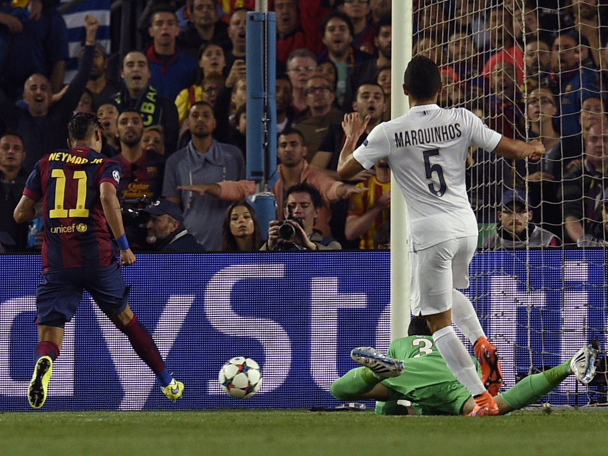 Neymar strolled around Salvatore Sirigu to open the scoring