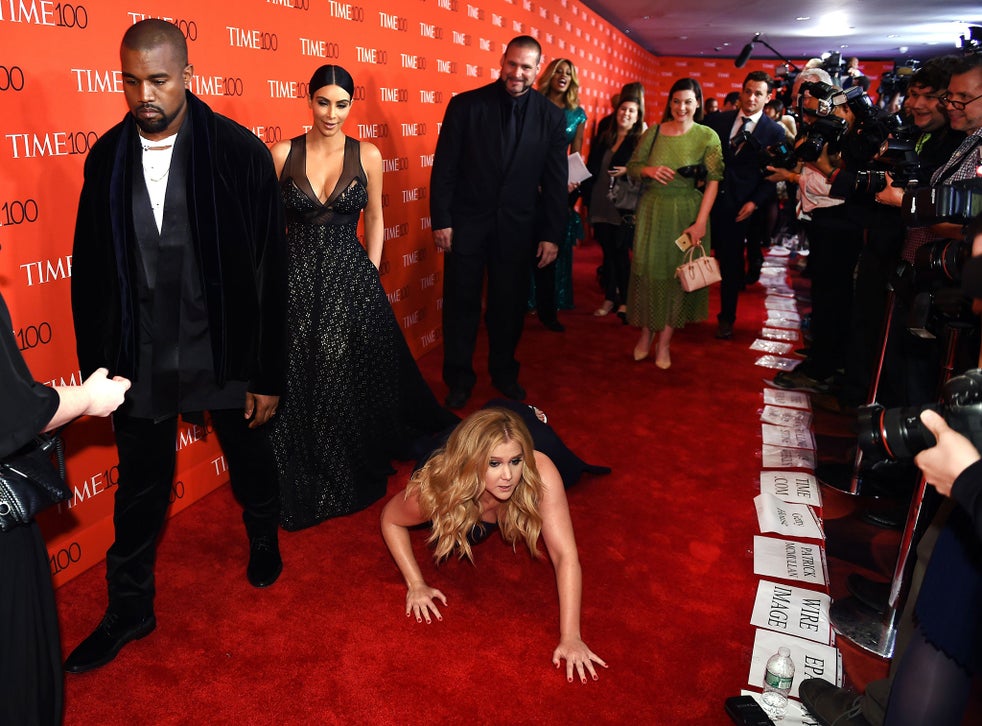 Kanye West And Kim Kardashian Embarrassed At Time 100 Gala After Actress Amy Schumer Prank Falls At Couple S Feet The Independent The Independent kanye west and kim kardashian