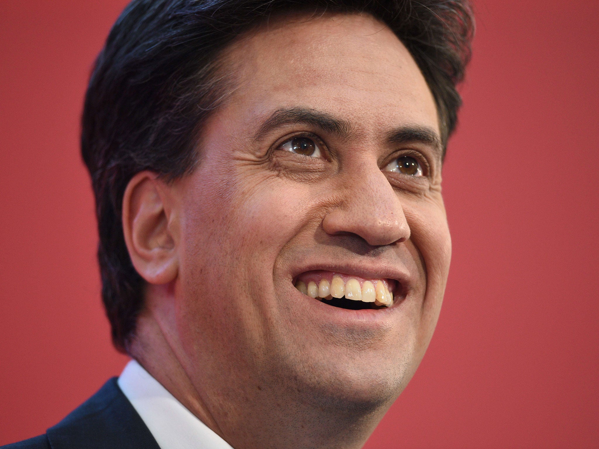 Ed Miliband addresses an audience in the Brooks Building of Manchester Metropolitan University on April 21, 2015