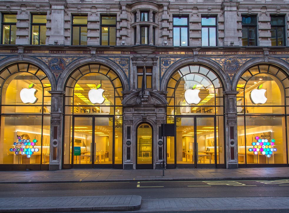 The Apple Store on Regent Street, decked out with its green leaf