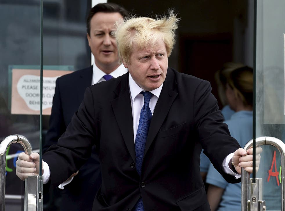 David Cameron and Boris Johnson, leaving the Advantage children's daycare nursery in Surbiton
