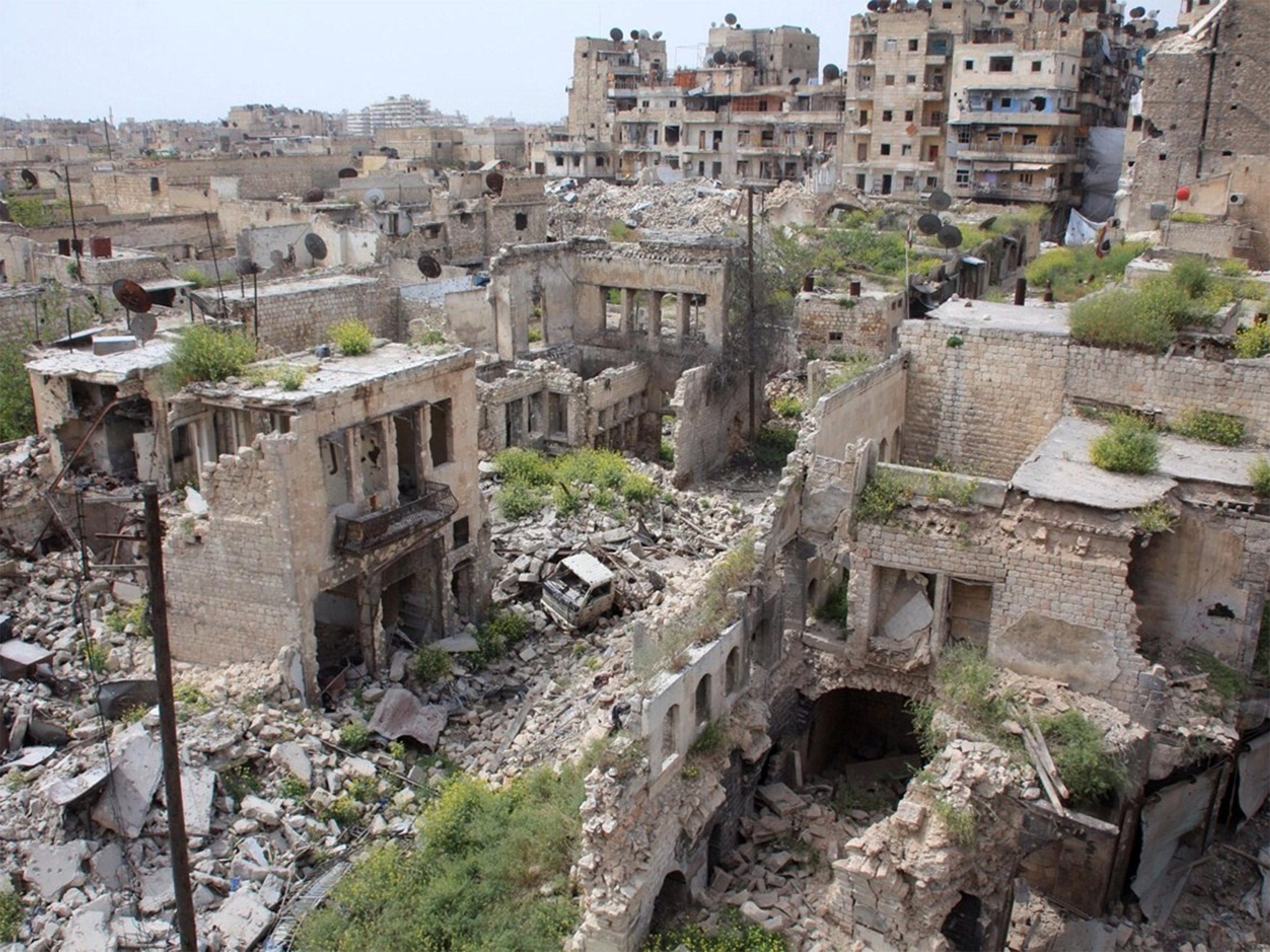 A scene of destruction in the Hamidiyeh neighbourhood of the northern Syrian city of Aleppo (Getty)