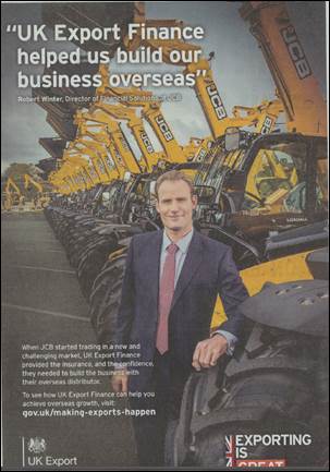 Robert Winter, JCB's director of financial solutions, poses in the quarter page advert in the Sunday Times