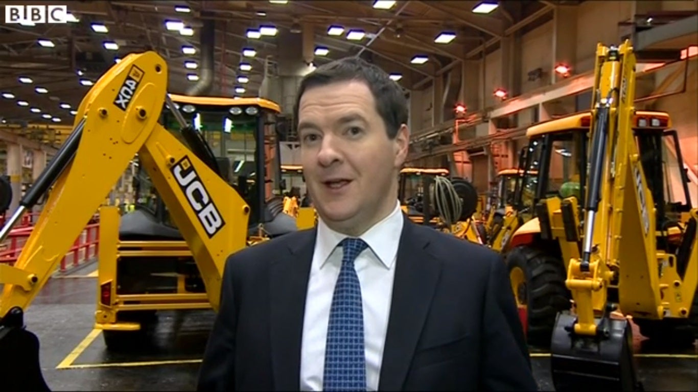 George Osborne speaks to the BBC during his visit to the JCB factory in Staffordshire the day after delivering his Autumn Statement