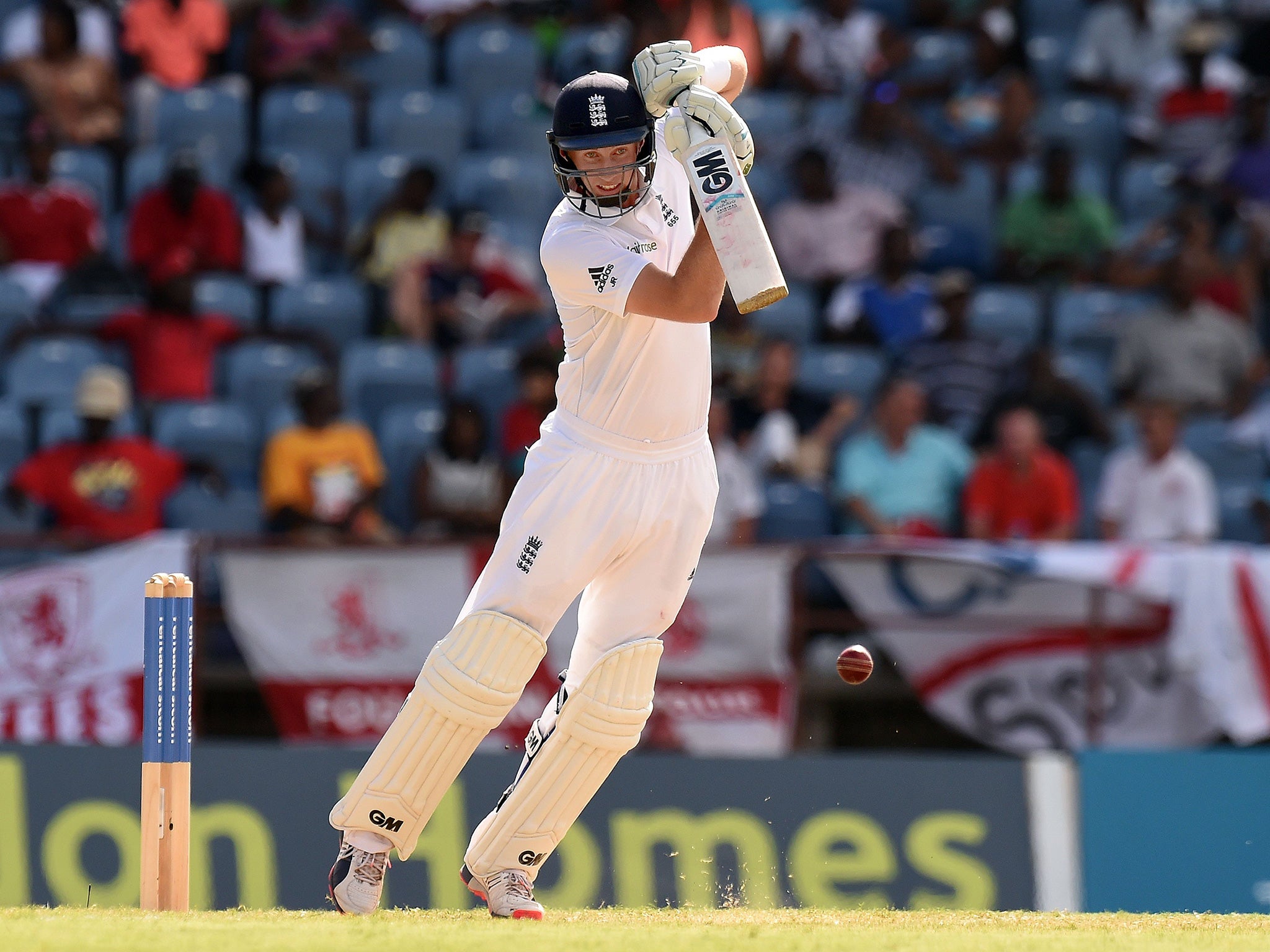 Joe Root plays a shot on his way to 118 not out 