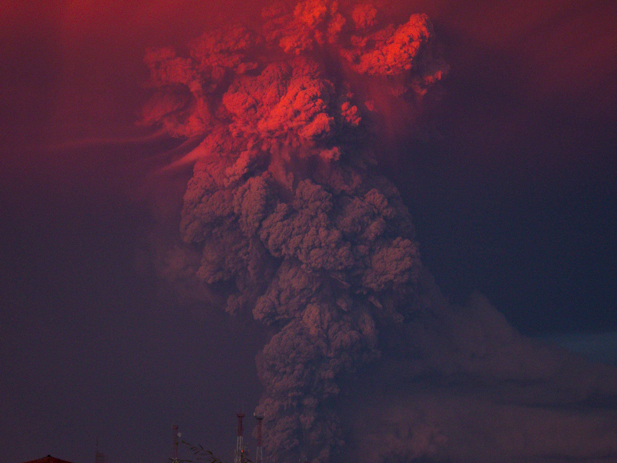 Smoke and ash rise from the Calbuco volcano