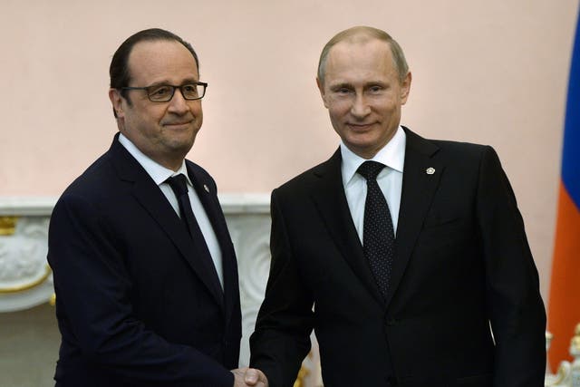 Francois Hollande and Vladimir Putin in Yerevan