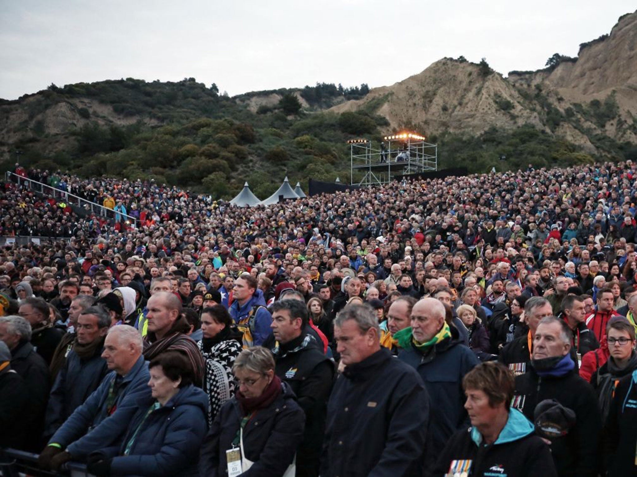 Visitors from Australia and New Zealand attend a dawn ceremony marking the 100th anniversary of the Battle of Gallipoli, at Anzac Cove on April 25