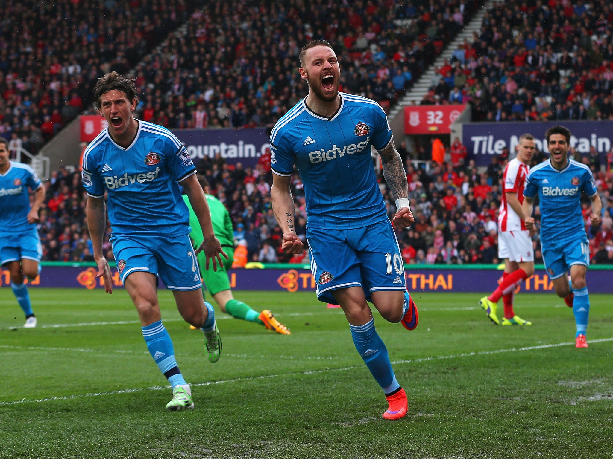 Wickham celebrates his goal against Stoke