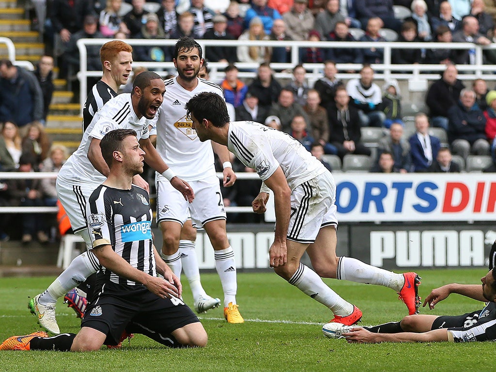 Nelson Oliveira equalised right on half-time - his first goal for Swansea