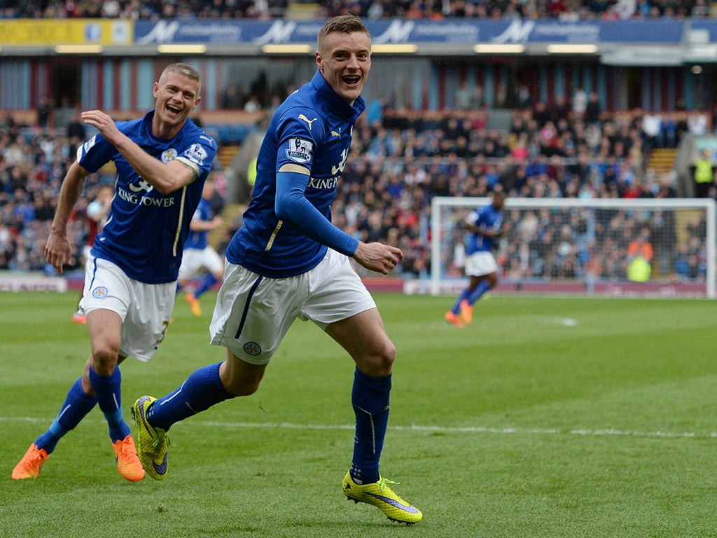 Vardy celebrates after his third goal in his last five