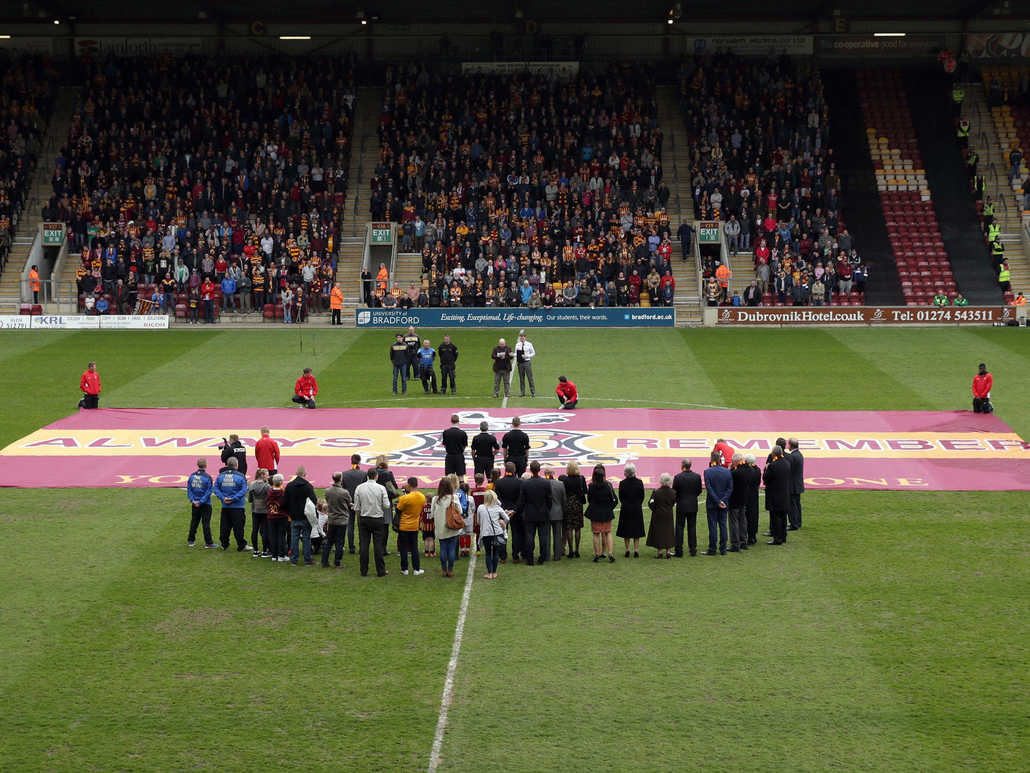 A minute's silence is held at Valley Parade to remember the Bradford fire 30 years ago