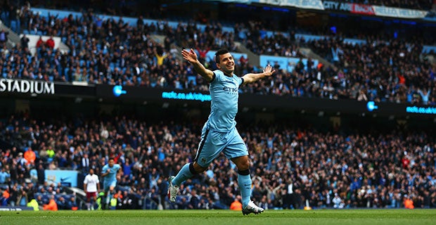 Sergio Aguero celebrates scoring Manchester City's opener