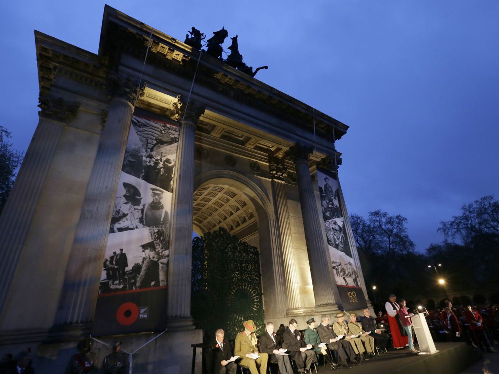 Prayers at Saturday's Anzac Day service at London’s Wellington Arch