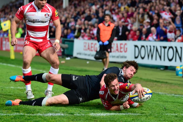 Billy Burns touches down the deciding try to win the game for Gloucester