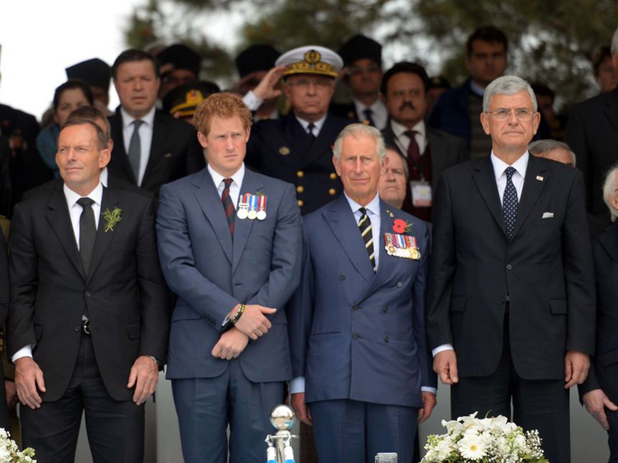 Prince Charles, Prince Harry and Australia's Prime Minister Tony Abbott, left, attended a commemorative ceremony marking the centenary of the Gallipoli campaign in Eceabat, Turkey