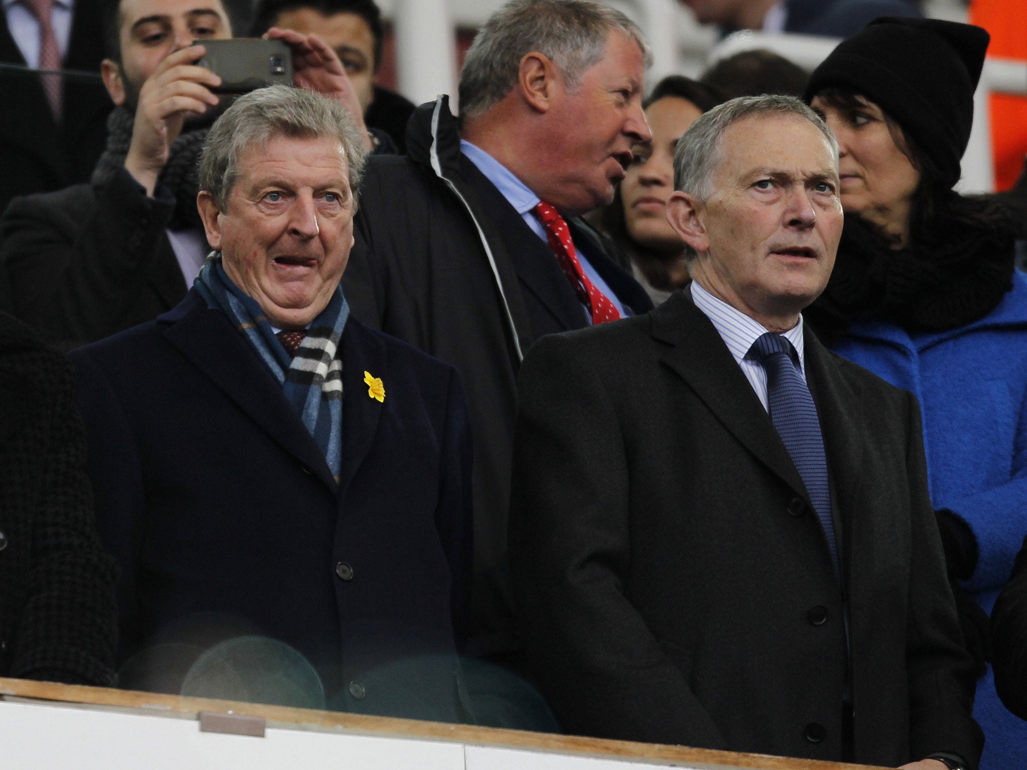 England manager Roy Hodgson alongside Premier League chief executive Richard Scudamore