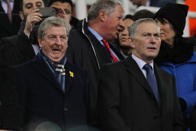 England manager Roy Hodgson alongside Premier League chief executive Richard Scudamore