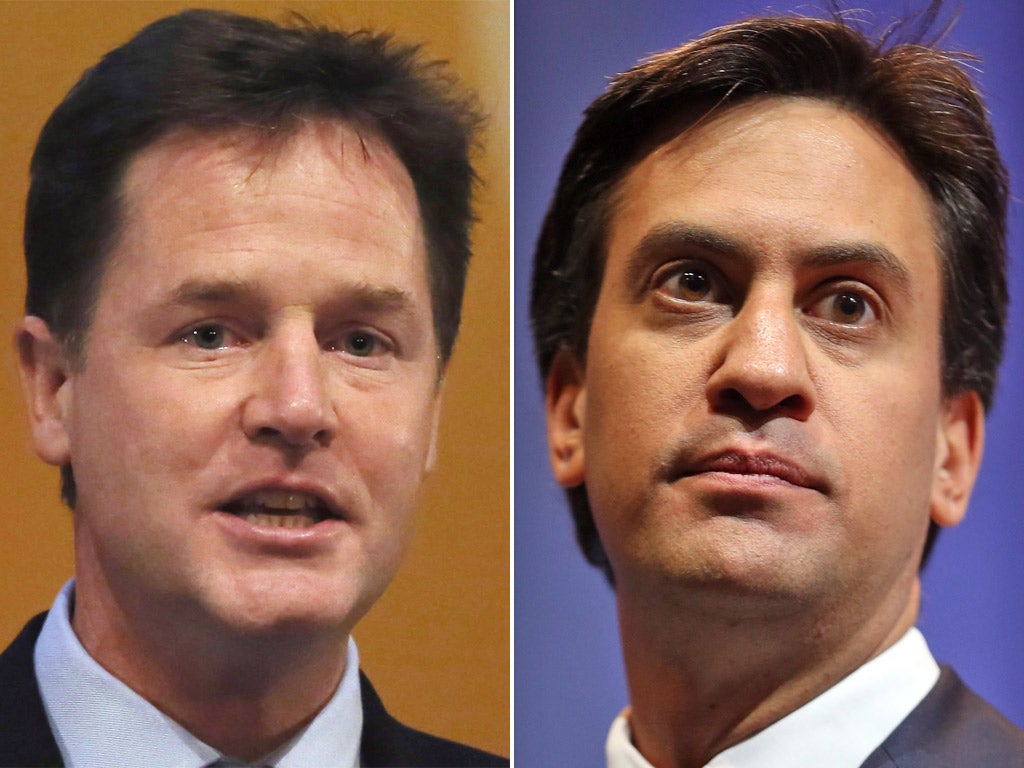 Nick Clegg has warned Ed Miliband that he would not form a Labour-Lib Dem coalition that relied on any “life support” from the SNP (PA/Getty)