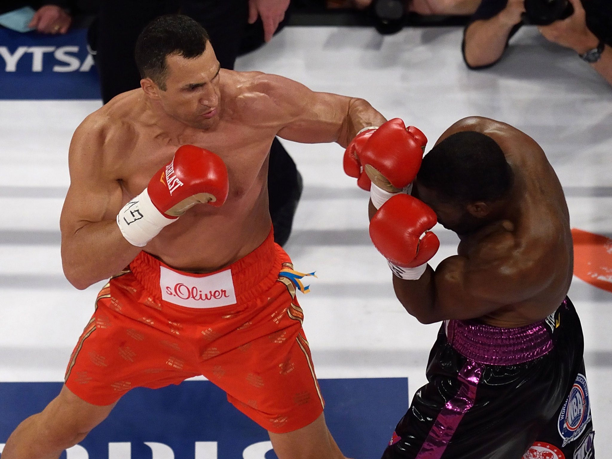 Wladimir Klitschko lands a blow on Bryant Jennings during his points win on Saturday