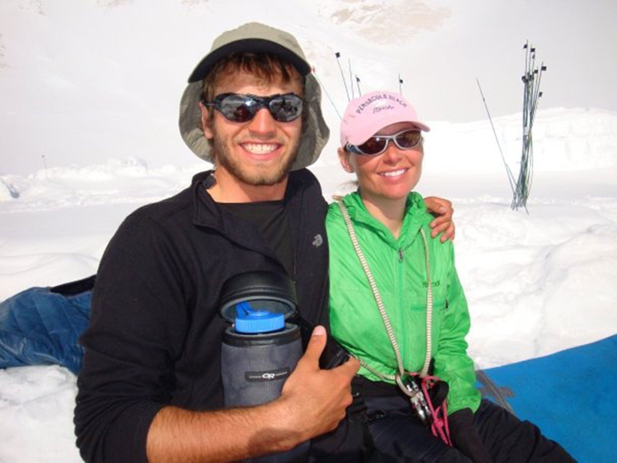 Newlyweds Sam, left, and Alexandra, right, were caught up in the avalanche during their second attempt climbing Everest