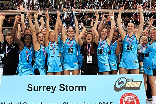 Surrey Storm celebrate their triumph in the Superleague Grand Final 