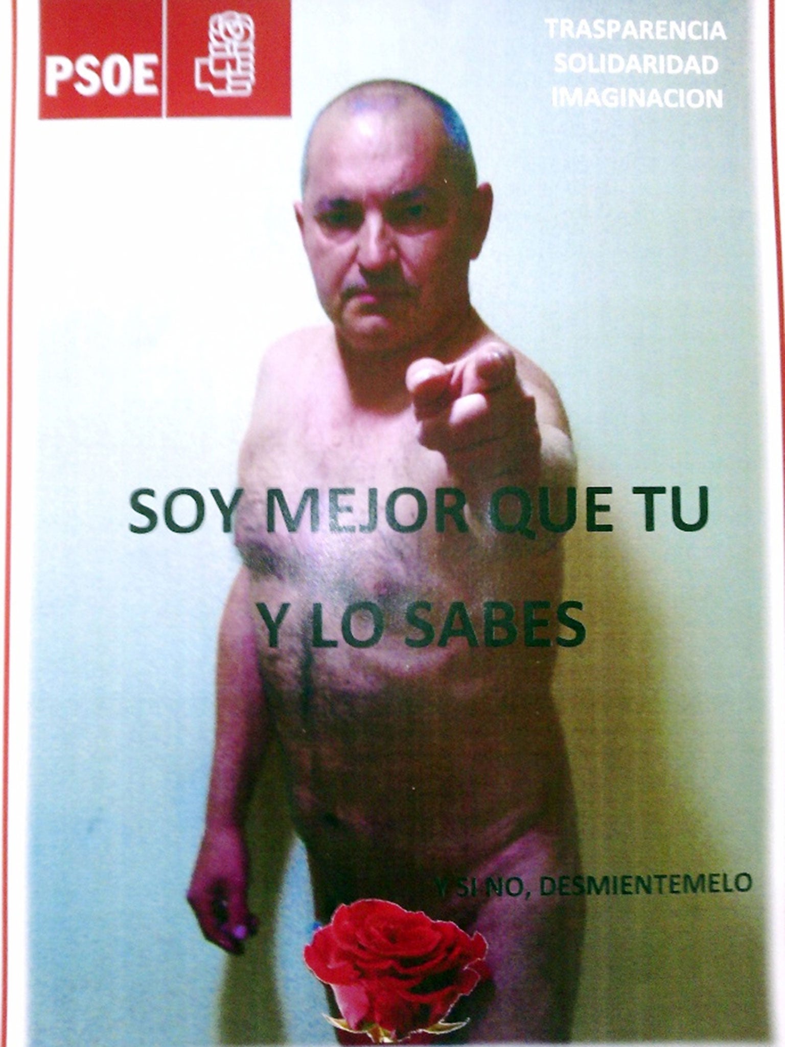 Spanish politician Luis Alberto Nicol·s strips for a poster campaign