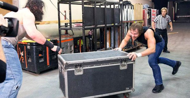 Ambrose and Harper's fight spilled out beyond the backstage area