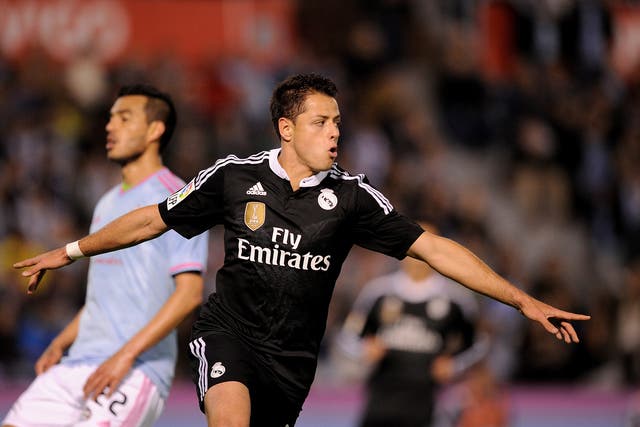 Javier 'Chicharito' Hernandez celebrates scoring for Real Madrid