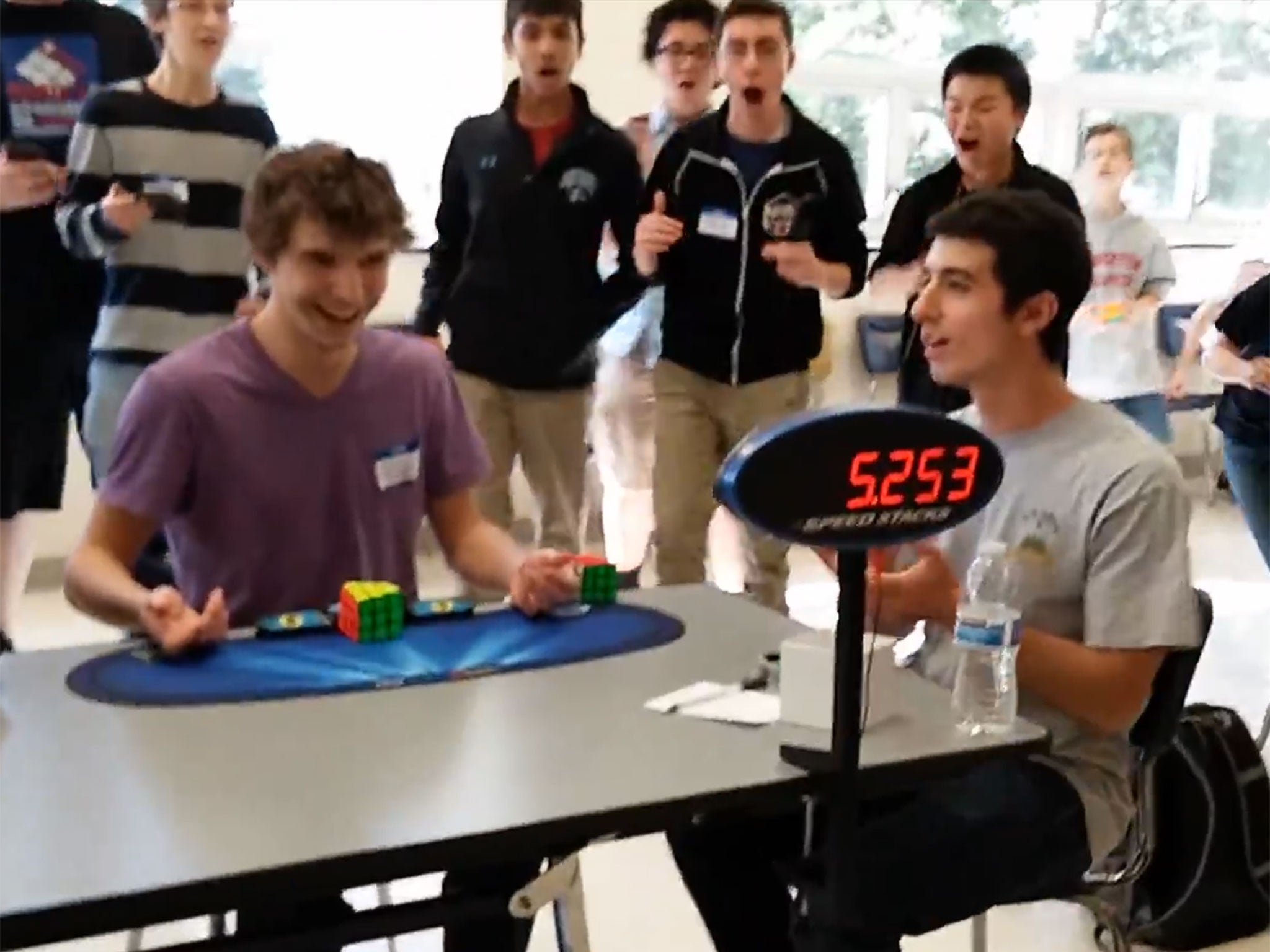 Collin Burns as he breaks the single solve world record for a 3x3x3 Rubik's Cube