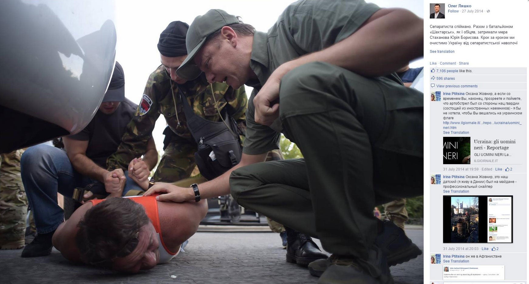 Oleh Lyashko detaining a 'separatist' in July 2014 in a picture posted to his Facebook page