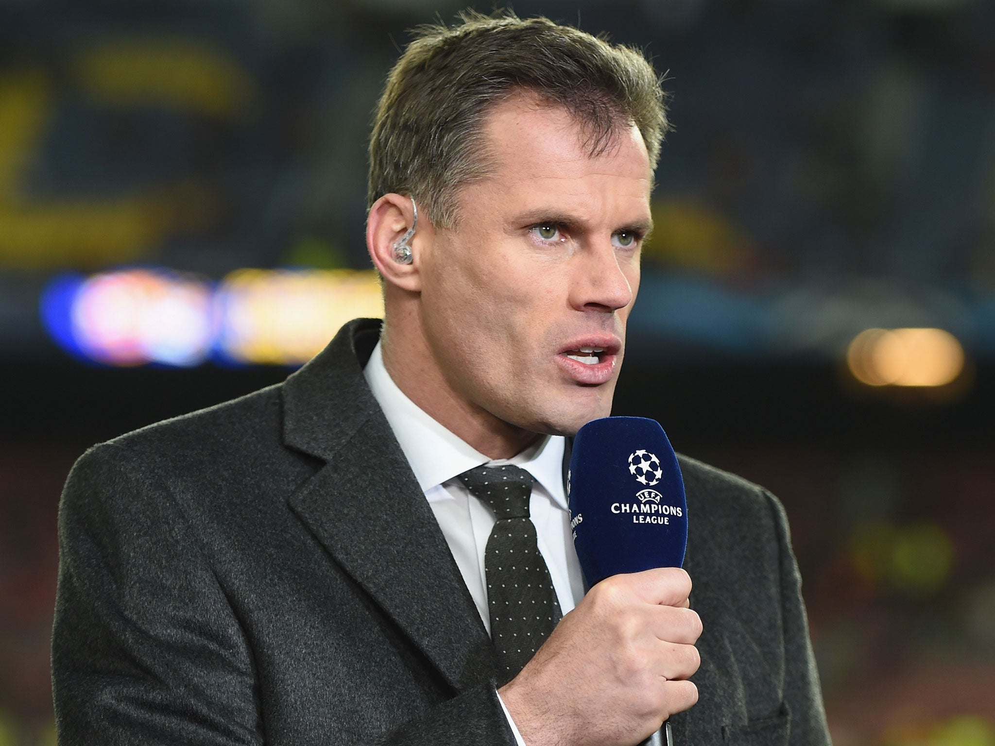 Jamie Carragher while working as a pundit this season
