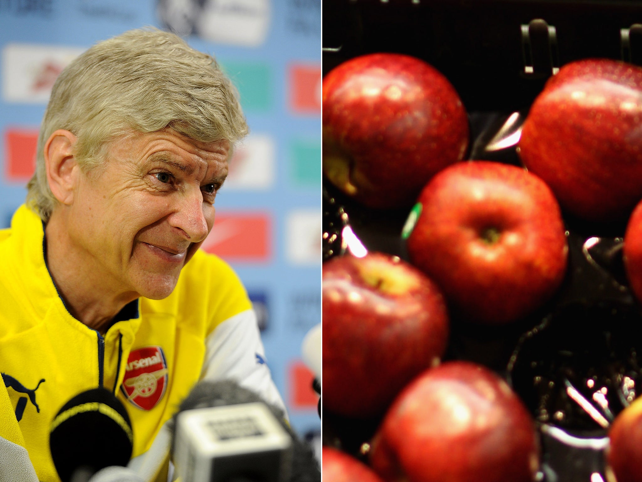 Arsene Wenger and some red apples