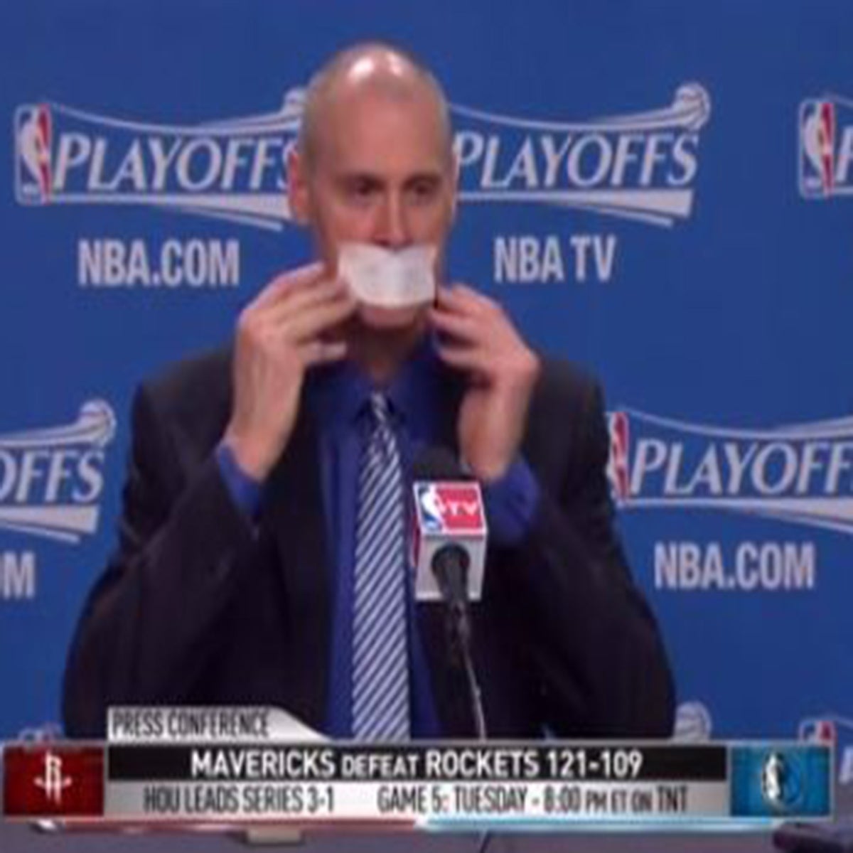 Rick Carlisle put tape over his mouth to avoid criticising the referees  after the Dallas Mavericks beat the Houston Rockets | The Independent
