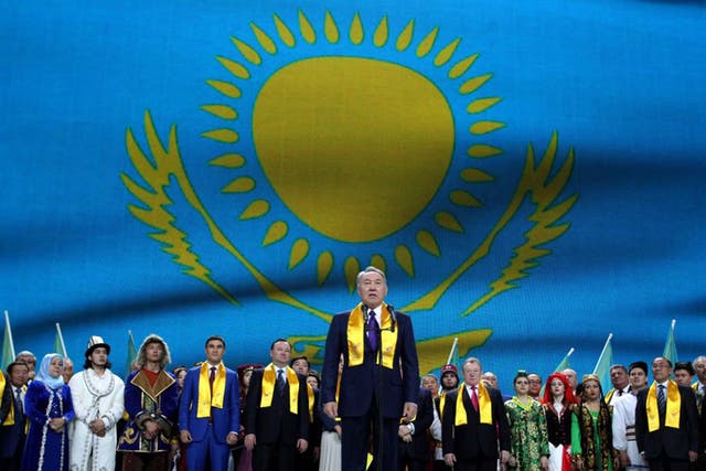 The Kazakh President, Nursultan Nazarbayev,  at a rally in honour of his victory in Astana 