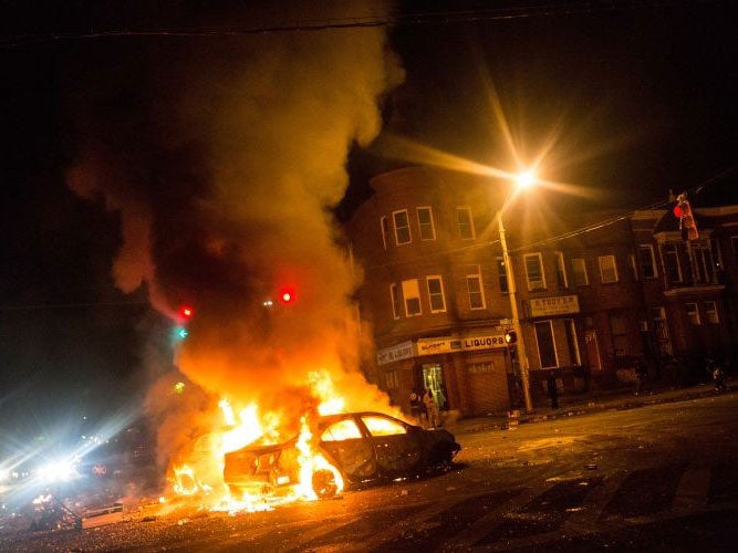 A car burns in Baltimore