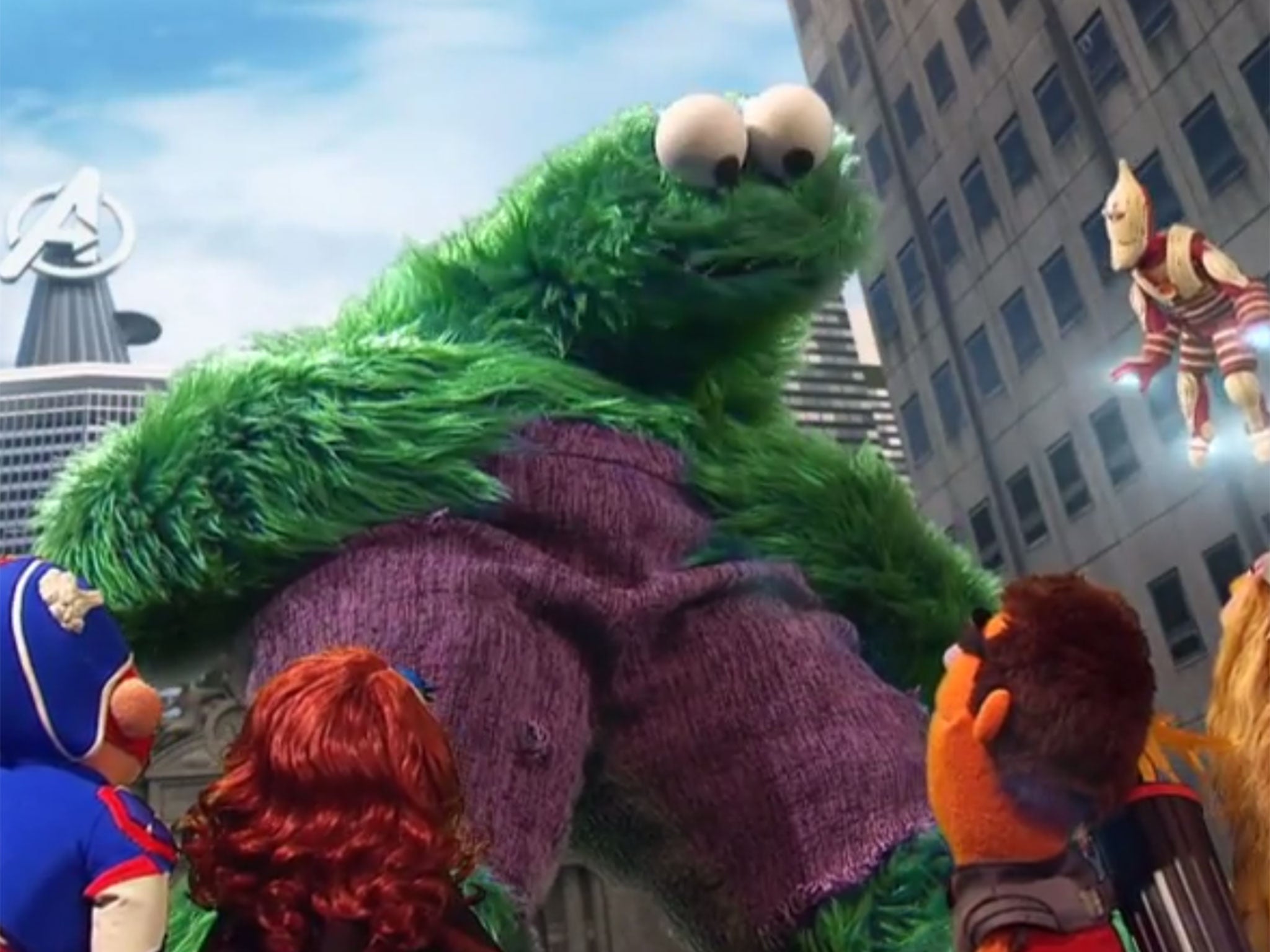 Cookie Monster transforms into Hulk in Aveggies