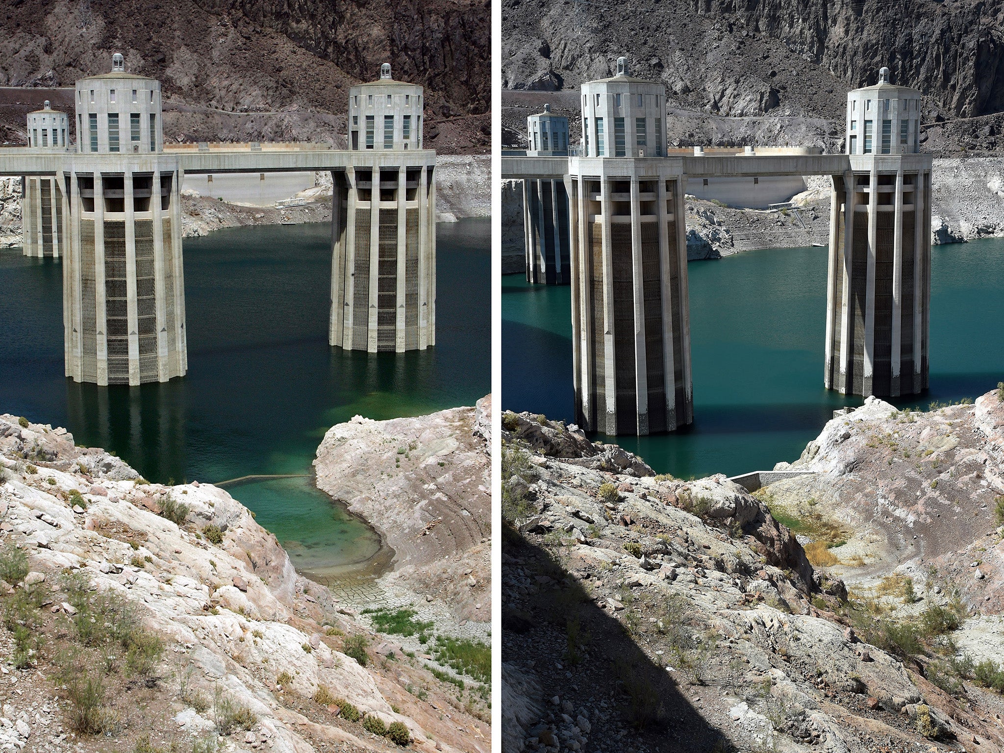 Images show Lake Mead in 2007 and again in 2015.
