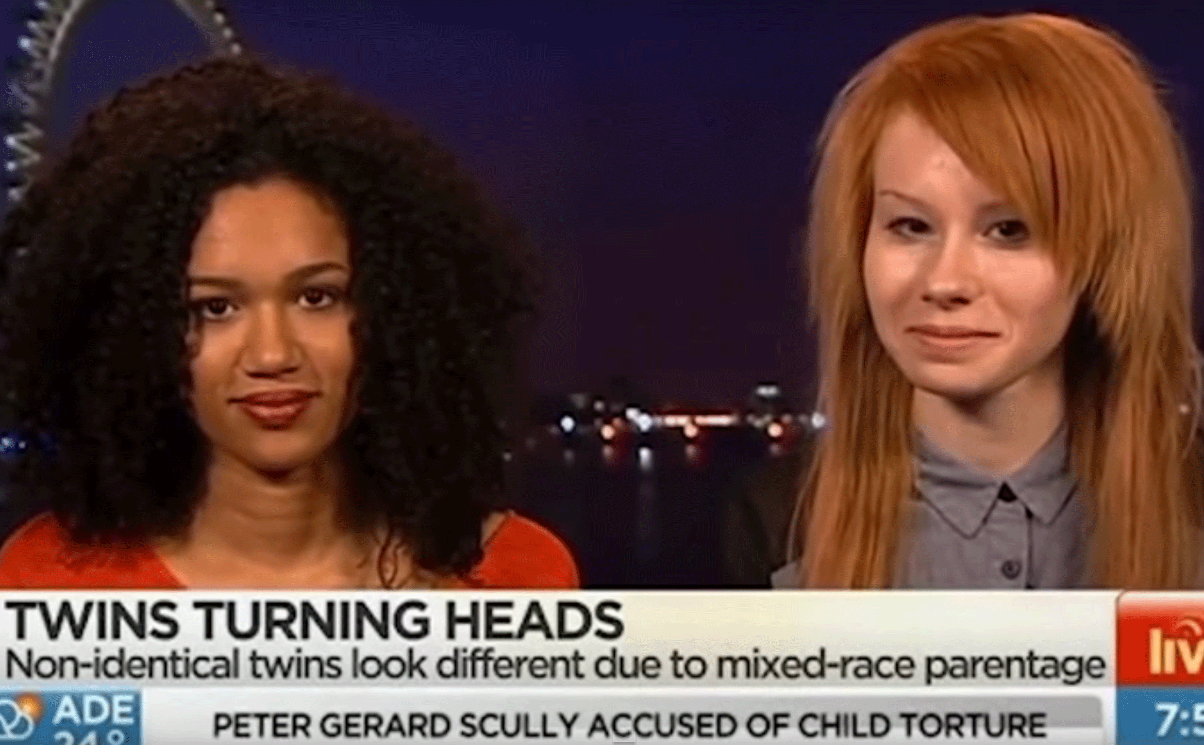 Maria and Lucy Aylmer, who are non-identical twins born to mixed race parents
