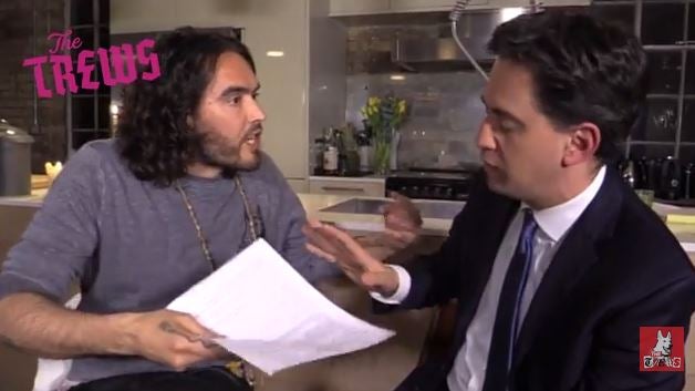 Russell Brand interviews Ed Miliband for his YouTube channel The Trews