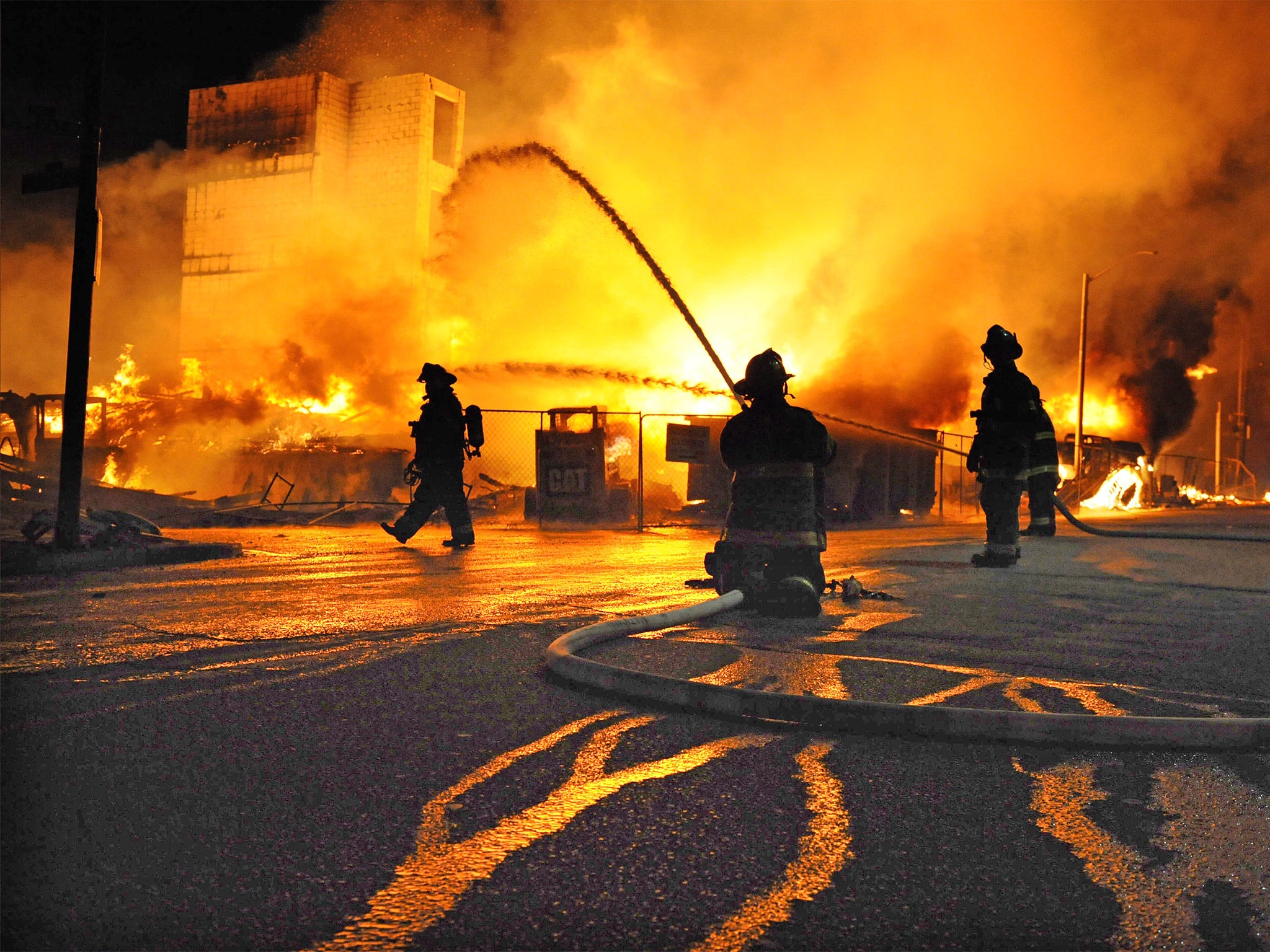 Firefighters battling a blaze at a building site on Monday in east Baltimore